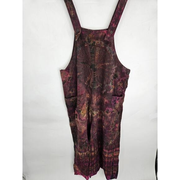 Earthbound Boho Overalls Tie Dye Brown Orange Hippie Pockets Women Sz M Wide leg - Picture 1 of 6